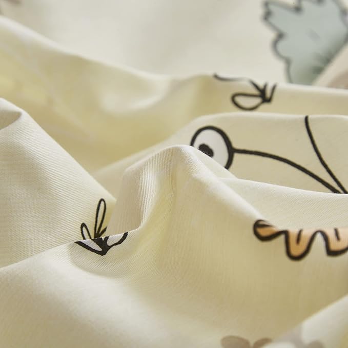 CLOTHKNOW Kids Full Size Comforter Sets Yellow Bedding Comforter Sets Cartoon Animal Fox Theme Woodland Forest Bedding with 2 x Pillow Cases