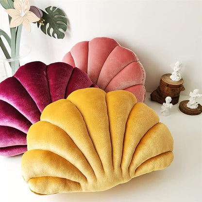 Patty Both Seashell Decorative Pillow Velvet Seashell Throw Pillow, Sea Shell Shaped Throw Pillow Decorative Pillows for Bed Couch Home Office Decor (Yellow, Small(12.8 * 10in 0.3kg))