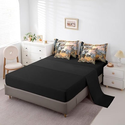 Erosebridal 7 Pcs Cute Deer Comforter Set for Kids Boys Girls Full Size - Woodland Hunting Deer Bedding Set with Sheets Woodland Wild Animal Bed in A Bag Farmhouse Rustic Cabin Lodge Duvet Insert