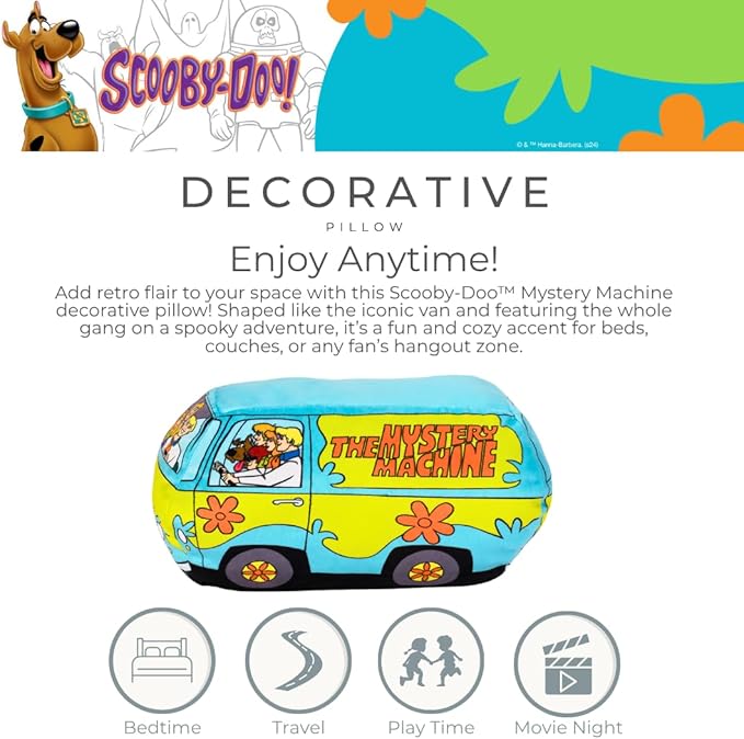 Scooby Doo Mystery Machine Van Decorative Pillow, 13.3 in x 7.8 in, Super Soft Plush, (Officially Licensed Product) by Franco Collectibles