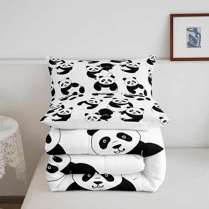 Erosebridal Cartoon Panda Comforter Set, Cute Panda Down Comforter Queen, Wildlife Animal Quilted Duvet, Animal Comforter Set for Nursery Toddler Kids Boys Girls, Soft Breathable Duvet Insert