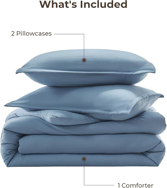 Litanika Comforters Oversized King Size Grayish Blue,3 Pieces Lightweight Solid Bedding Set & Collections, All Season Fluffy Bed Set (120x98In Comforter & 2 Pillowcases)