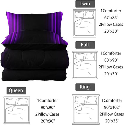 Purple and Black Bedding Set Twin Size Abstract Ombre Comforter Set for Teen Boys, Mordern Bedding Set 3 Piece in A Bag,Dark Quilt Set Mordern Art Decor Lightweight All Seasons with Pillowcases