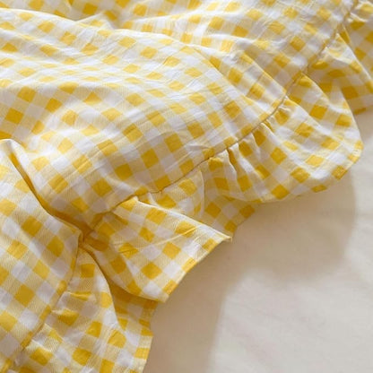 NSNLGSGC Yellow Ruffle Gingham Comforter Set Queen, Pre-Washed Ruffled Plaid Checked Comforter Bedding, 3 Pieces Vintage Farmhouse Grid Bedding Set(Yellow Gingham, Queen)