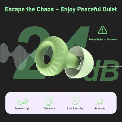 Reusable Ear Plugs for Sleep, Concerts & Noise Reduction – Comfortable Silicone Noise Cancelling Earplugs, Washable Hearing Protection – 4 Pairs, Black + Green