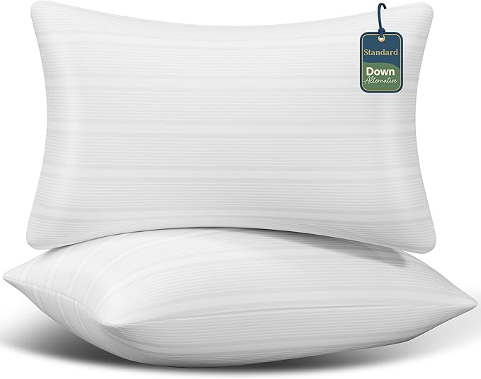 Pillows Standard Size Set of 2, Standard Pillows Set of 2 with Adjustable Down Alternative Polyester Fiber Fill, Hotel-Quality Comfort for Side, Back & Stomach Sleepers