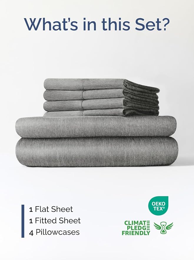 Extra Deep Queen Sheet Set - 6 Piece Breathable and Cooling Sheets - Hotel Luxury Bedding for Women, Men, Kids & Teens - Easy Secure Fit - Soft and Wrinkle Free - Extra Deep Pockets - Heathered Grey