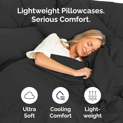 Queen Pillow Cases Set of 8 - Ultra Soft Hotel Quality Pillowcase Covers - Comfy & Wrinkle Free - Shrink, Stain and Fade Resistant - Easy-Care, Machine Washable Pillow Protectors - 8 Piece Set - Black