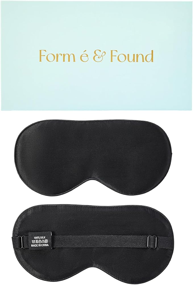 Formé & Found Silk Sleep Mask for Men & Women, 100% 6A Mulberry Silk, 16 Momme Ultra-Soft Eye Mask for Sleeping, Blackout Sleeping Eye Mask for Dry Eyes, Super Light Sleep Mask (Black)