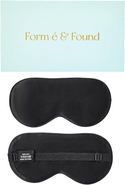 Formé & Found Silk Sleep Mask for Men & Women, 100% 6A Mulberry Silk, 16 Momme Ultra-Soft Eye Mask for Sleeping, Blackout Sleeping Eye Mask for Dry Eyes, Super Light Sleep Mask (Black)