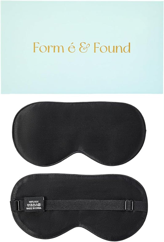 Formé & Found Silk Sleep Mask for Men & Women, 100% 6A Mulberry Silk, 16 Momme Ultra-Soft Eye Mask for Sleeping, Blackout Sleeping Eye Mask for Dry Eyes, Super Light Sleep Mask (Black)
