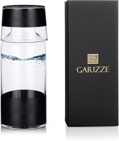 GARIZZE Bedside Water Carafe and Glass Set for Bedroom, Bedside Carafe and Glass Set, Mouthwash Decanter for Bathroom, Water Carafe with Glass Cup for Nightstand (24-oz/7-oz) (BLACK) Standard Package