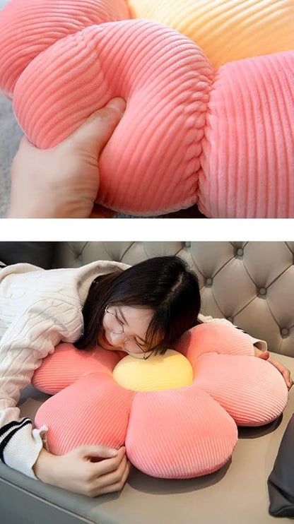 Flower-Shaped Cute Pillow, Flower Cushion, Reading Pillow and Leisure and Comfortable Pillow, Car Cushion (Beige/Pink, 60cm*60cm)