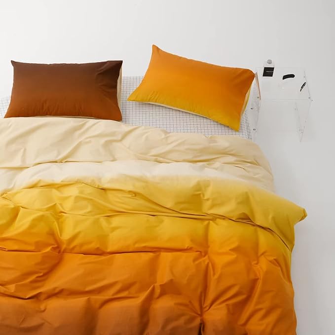 Cottonight Orange Gradient Comforter Set Full Orange and Beige Yellow Gradient Bedding Comforter Set Aesthetic Blanket Quilts Breathable Sunset Color 3 Piece Bedding Comforter Set