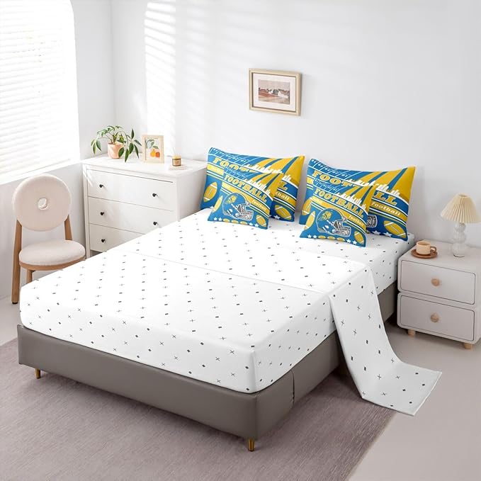 Feelyou Football 7 Pieces Comforter Sets Full Size Kids Rugby Sports Bedding Set Sports Theme Bed in a Bag with Comforter, Sheets, Pillowcases & Cushion Cover