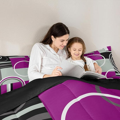 Erosebridal Modern Purple Black Gray Bedding Sets Twin Geometric Circles Swirls Comforter Abstract Striped Quilted Duvet Chic Plaid Checkered Duvet Insert Stylish Texture Down Comforter All Season
