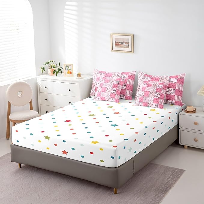 Feelyou Bow Comforter Set with Sheets Queen Size Kids Pink Bowknot Plaid 7 Pieces Bedding Set for Boys Girls Teens Gift for Girls Women Grid Bed in a Bag Breathable Princess Décor Bed Set