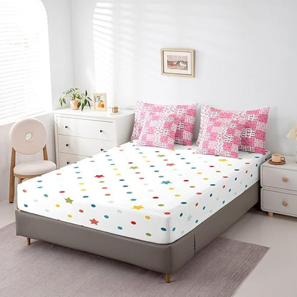 Feelyou Bow Comforter Set with Sheets Queen Size Kids Pink Bowknot Plaid 7 Pieces Bedding Set for Boys Girls Teens Gift for Girls Women Grid Bed in a Bag Breathable Princess Décor Bed Set
