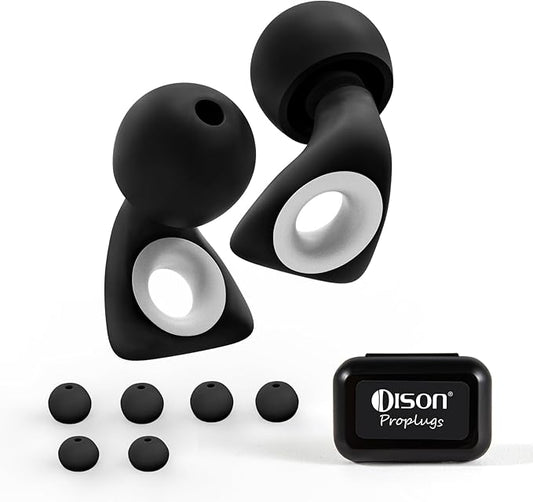 Dison Ear Plugs for Sleeping, Reusable Earplugs for Noise Reduction Silicone Hearing Protection Ear Plugs with 6 Ear Tips Black