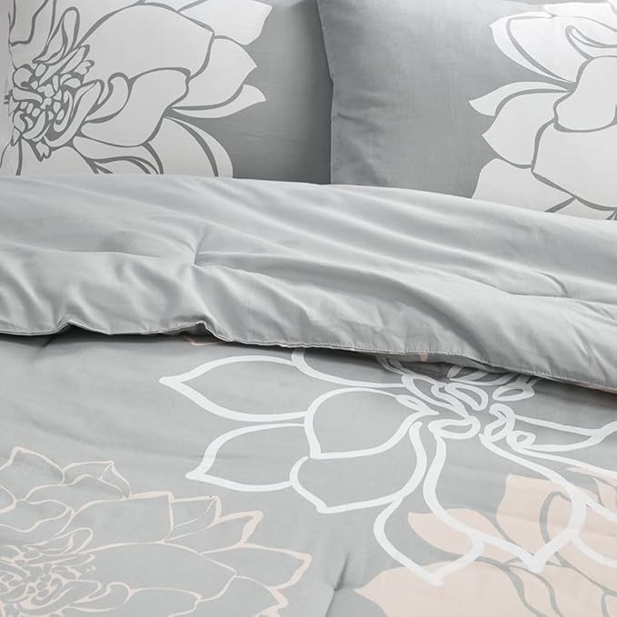 Madison Park Delilah Sateen Cotton Comforter Set, Breathable, Soft Cover, Modern Print, All Season Down Alternative Cozy Bedding with Matching Shams, King/ Cal King, Grey/Blush 3 Piece
