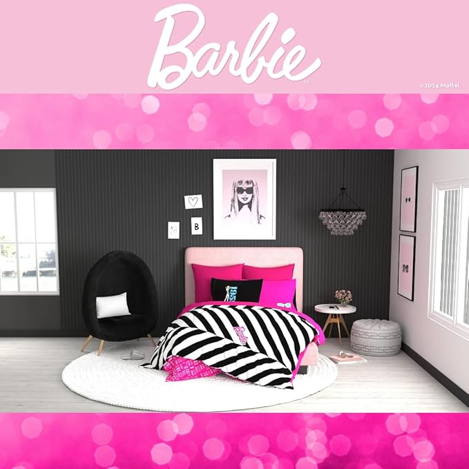 Barbie 1959 Super Soft Cozy Reversible Comforter and Sheet Set, 5 Piece Queen Size, (Official Licensed Product) by Franco Collectibles
