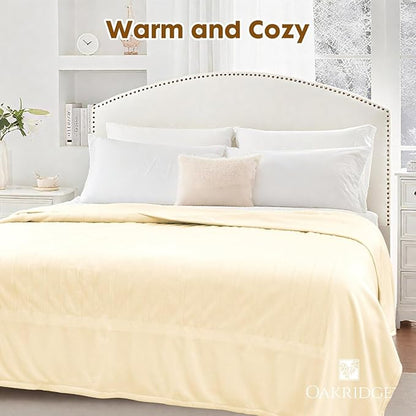 OakRidge Digital Comfort Fleece Heated Full Blanket - Natural, 100% Polyester, Machine Washable, Oeko-TEX Certified, Perfect for Warm Nights, Controlled Heat Settings