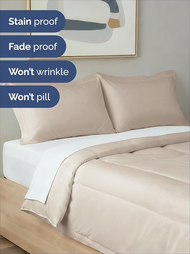 King Comforter Set - 3 Piece Bed Set for All Seasons - 1 Soft Quilted Comforter with Corner Tabs & 2 Pillow Shams - Comfy, Cozy & Breathable - Premium Down Duvet Insert - Oeko-TEX - King Size, Wheat