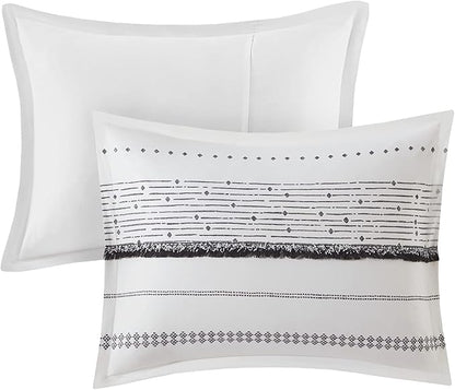 INK+IVY Nea 100% Cotton Duvet Set Mid Century Modern Design, All Season Comforter Cover Bedding Set, Matching Shams, King/Cal King, Stripes Teasel White 3 Piece