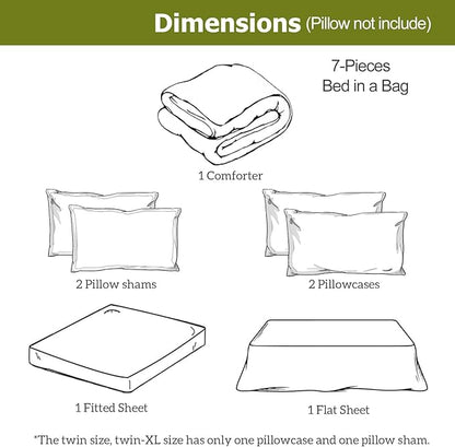 7 Pieces Solid Color Ultra-Soft Elegant Natural Full Size Bed Sheets and Comforter Set with Flat Sheet Fitted Sheet 2 Pillow Cases 2 PillowShams Lightweight All Season Use, Olive Green Full