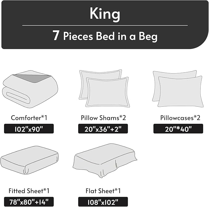 MUXHOMO Lemon Blossom Bed in a Bag King 7 Pieces, King Comforter Set Reversible Botanical Flowers Design, Ultra Soft & Breathable Bedding Sets with Comforter, Sheets, Pillowcases & Shams