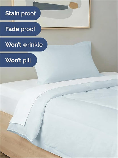Twin Comforter Set - 2 Piece Bed Set for All Seasons - 1 Soft Quilted Comforter with Corner Tabs & 1 Pillow Sham - Comfy, Cozy & Breathable - Premium Down Duvet Insert - Oeko-TEX - Twin Size, Ice Blue