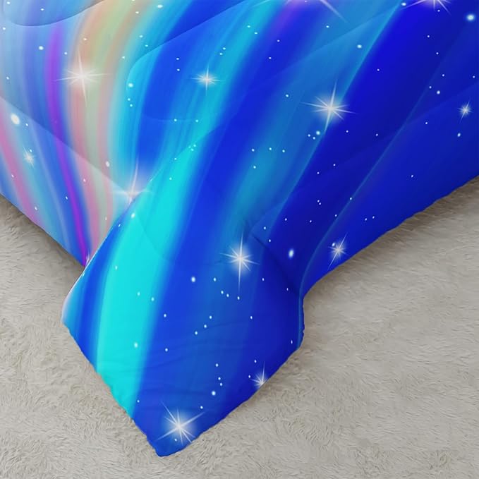 Blue and Violet Comforter Set for Girls Kids Teens,Full Size Rainbow 3 Pieces Gradient Glitter Bed in A Bag Full,Colorful Galaxy Ultra Soft Bedding Sets for Girls,All Season