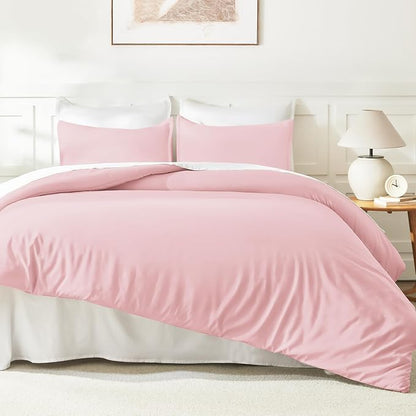 Litanika Pink Comforter Set Queen Size, 3 Pieces Lightweight Soft Fluffy Solid Bedding Set, All Season Bed Set (90x90In Comforter & 2 Pillowcases)
