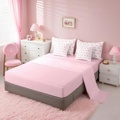 Feelyou Cute Pink Bow Comforter Set Queen Size, Pink Girls Bow 7 Pcs Bedding Set for Kids, Dreamy Bowknot Princess Bed in a Bag, Bed Sheet Sets with Fitted Sheet Pillowcases for Bedroom Bed Decor