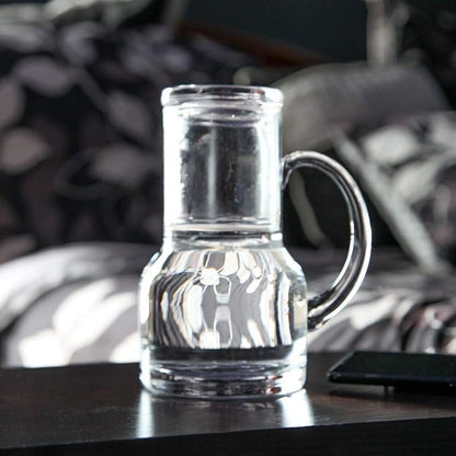 Lily's Home 16 oz Glass Water Carafe for Bedroom or Kitchen - Carafe with Cup Lid & Handle, Perfect for Bedside or Desktop Use, Modern Design