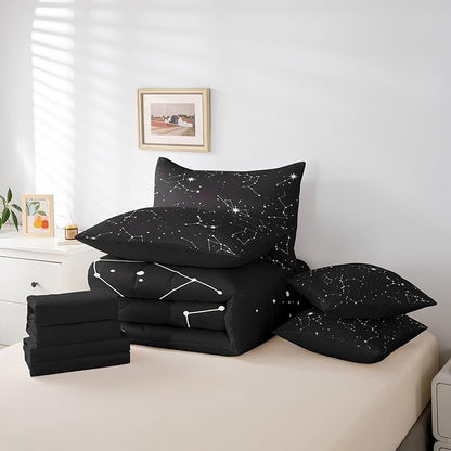 Feelyou Galaxy Comforter Set King Size 7 Pcs Kids Outer Space Constellation Comforter Bed in a Bag Universe Starry Sky Bedding Set for Boys Girls Teens Bed Set with Sheets, Pillowcases, Pillow Covers
