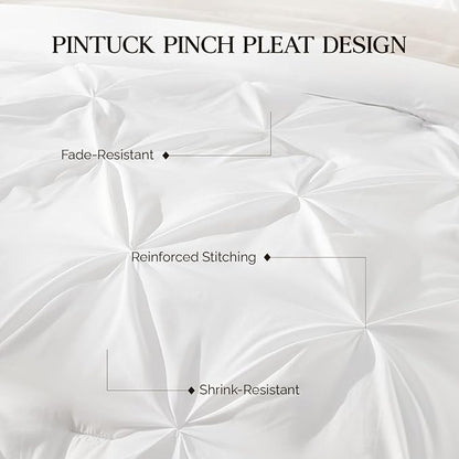 Andency White Twin Comforter Set (66x90Inch), 2 Pieces Cute Soft Pinch Pleat Bedding Comforters & Sets for Kids Girls, All Season Lightweight Fluffy Down Alternative Bed Set