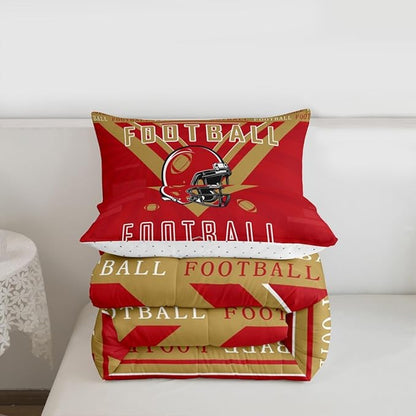 Feelyou Football Bedding Set Boys Girls Full Size Rugby Sports Comforter Set Sports Themed Women Men Football City Duvet Quilt Red Brown Room Decor