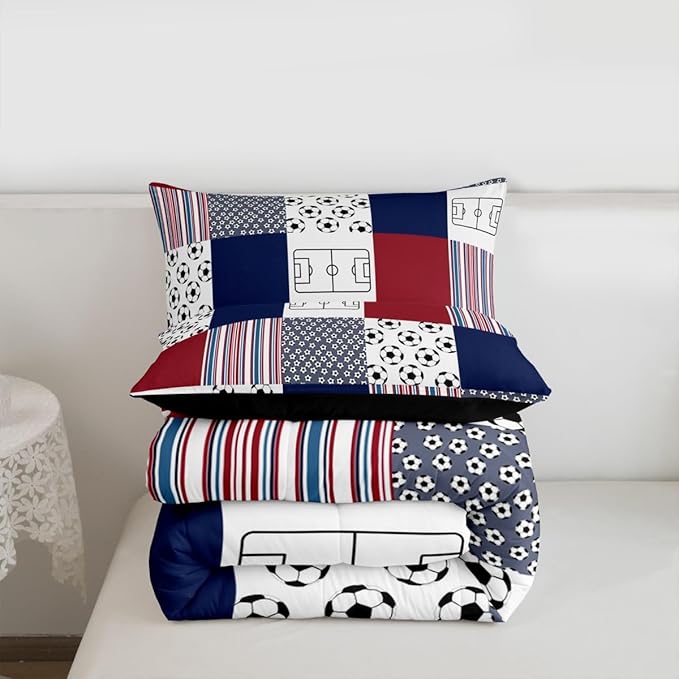 Feelyou Football Comforter Set All Season Rugby Sports Bedding Set with 1 Pillow Cases Soccer Ball Game Kids Toddler Bedclothes Gift for Football Lover Bedroom Decor Navy Blue Duvet QuiltSoft