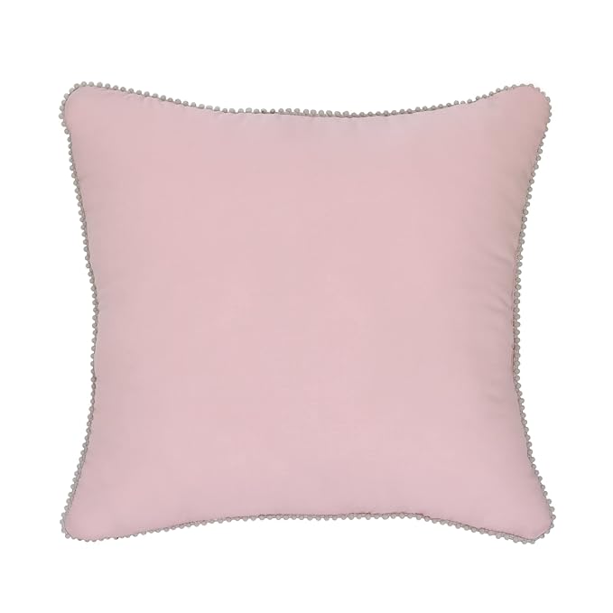 Disney Princess Enchanting Dreams Pink and Gold Embroidered Crown Decorative Throw Pillow with White Pom Pom Trim