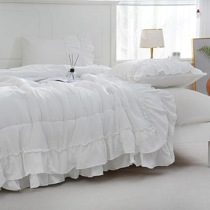 Boho Bedding King White Comforter Set Shabby Chic Beddings 2 Layers Ruffle Home Decor Farmhouse Bed Comforter