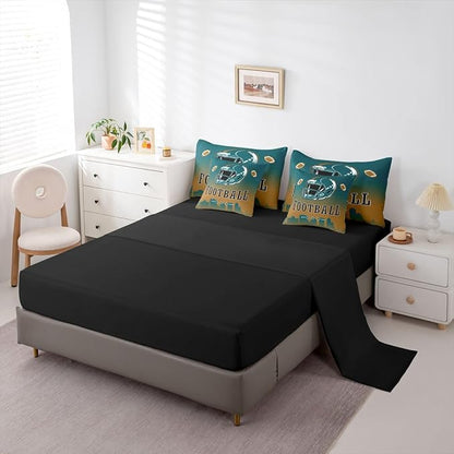 Erosebridal American Soccer Comforter Set with Sheets Football City Green Brown Queen 7 Piece Bedding Set for Kids Boys Teen,Rugby Sports Games Bed in A Bag City Silhouette Bed Set