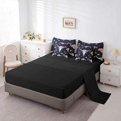 Erosebridal Bull Skull 7 Piece Bedding Set Twin Boho Comforter Set with Sheets Arrows Pink Rose Feather Aztec Bed in a Bag Mysterious Tribal Style Colorful for Teens Men Women