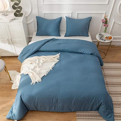 CLOTHKNOW Blue Comforter Set Twin/Twin XL 3Pcs Lake Blue Bedding Comforter Sets Grayish Blue Comforter Twin