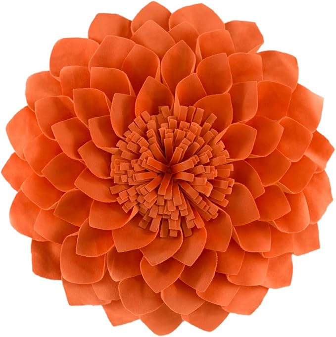 JWH Handmade 3D Flower Pillow Covers Aesthetic Decorative Round Throw Pillow Floral Pillow Cases Velvet Pillowcase Accent Cushion for Living Room Bed Couch Home 12 Inch Red Orange