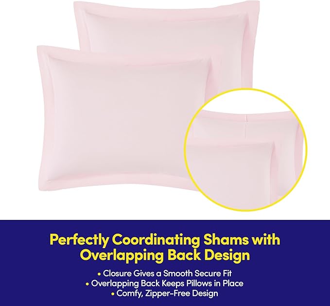 Full Size Comforter Set Quilted Stripe Bedding Bundle – Stylish Set with Comforter, Mattress Protector, Sheet Set & Pillow Shams — Sophisticated Striped Design for Home & Guest Rooms, Pale Pink
