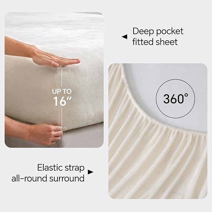 BEDELITE Flannel Sheets Twin Size White - Super Soft Fleece Sheets Set Fluffy Extra Plush, 3 Piece(Include Fitted Sheet, Flat Sheet, 1 Pillowcase)