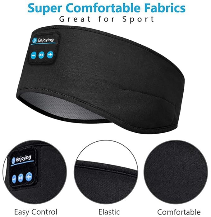 Wireless Bluetooth Sports Headband Headphones Ultra-Thin HD Stereo Perfect for Sleeping,Workout,Jogging,Yoga,Insomnia, Air Travel, Meditation Black
