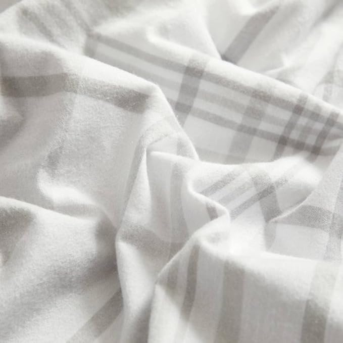 Dearfoams Super Soft 100% Cotton Comforter Set, Grey Plaid, Full,Queen