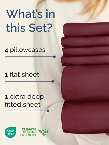 Extra Deep King Sheet Set - 6 Piece Breathable and Cooling Sheets - Hotel Luxury Bedding for Women, Men, Kids & Teens - Easy & Secure Fit - Soft, Wrinkle Free and Comfy - Extra Deep Pockets - Burgundy